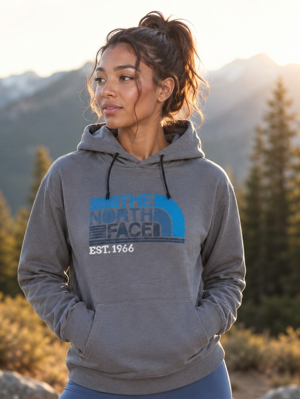 The North Face Gray Pullover Hoodie with Blue Logo